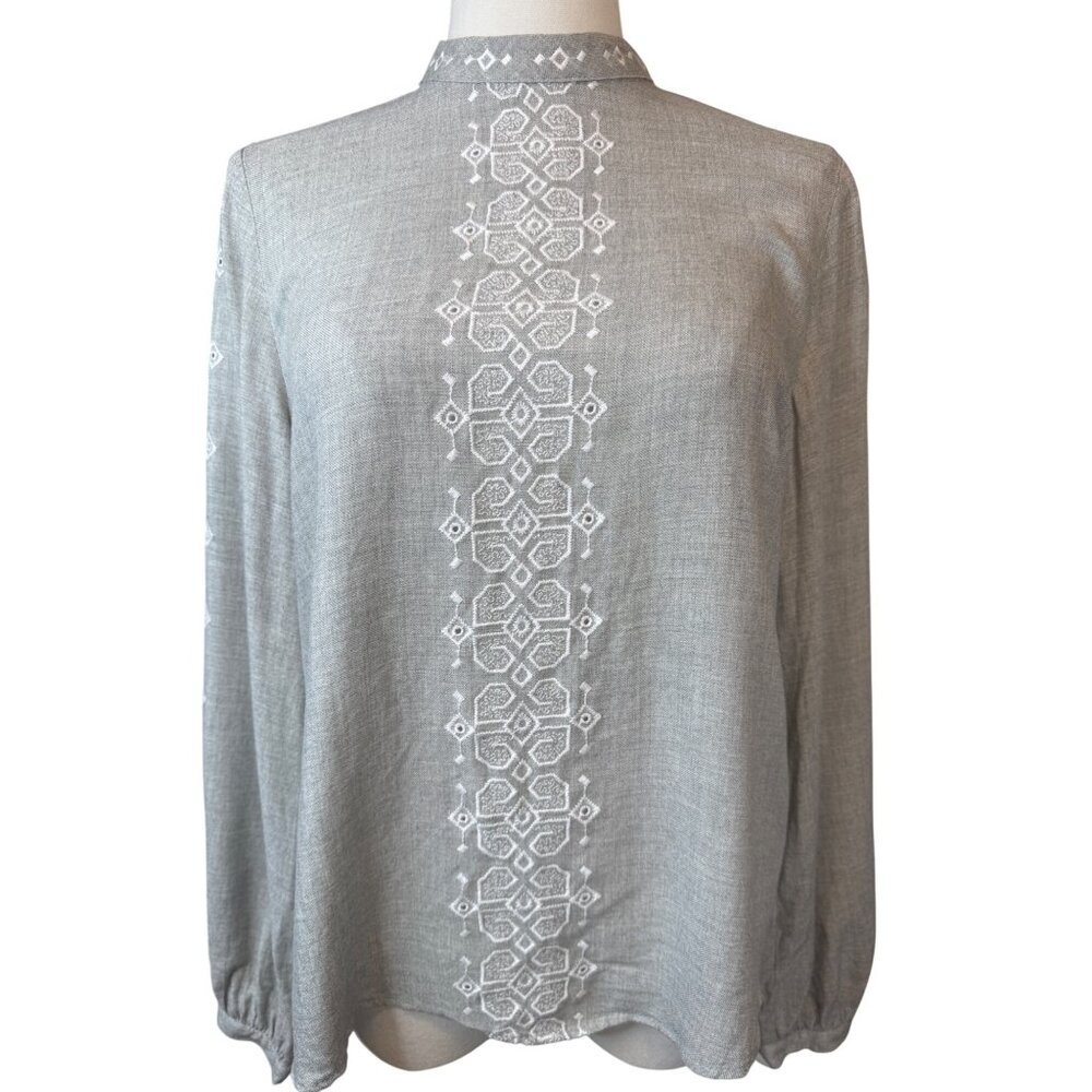 2/$25 ZARA Gray Medium Embroidered Dainty Long Sleeve Blouse